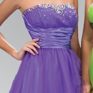 NEW SLEEVELESS STRAPLESS BABY DOLL DRESS EMBROIDERED WITH RHINESTONES GS1052